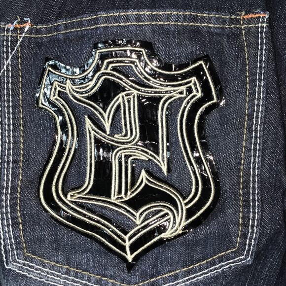 NWT Southpole Men’s 42x34 Jeans Slim Straight Dark Wash Vinyl Crest Back Pockets - Picture 4 of 12